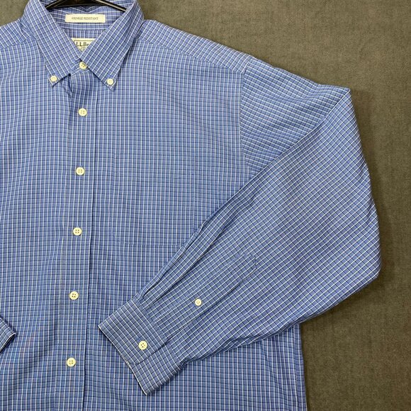 L.L. Bean Mens Blue Wrinkle-Resistant Button-Down Shirt Size L Reg 100% Cotton - Picture 8 of 12